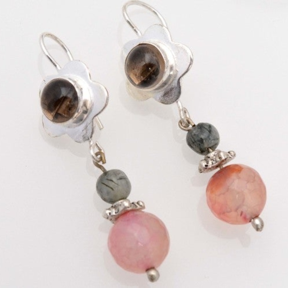Botswana Lace Agate - Smoky Quartz Earrings